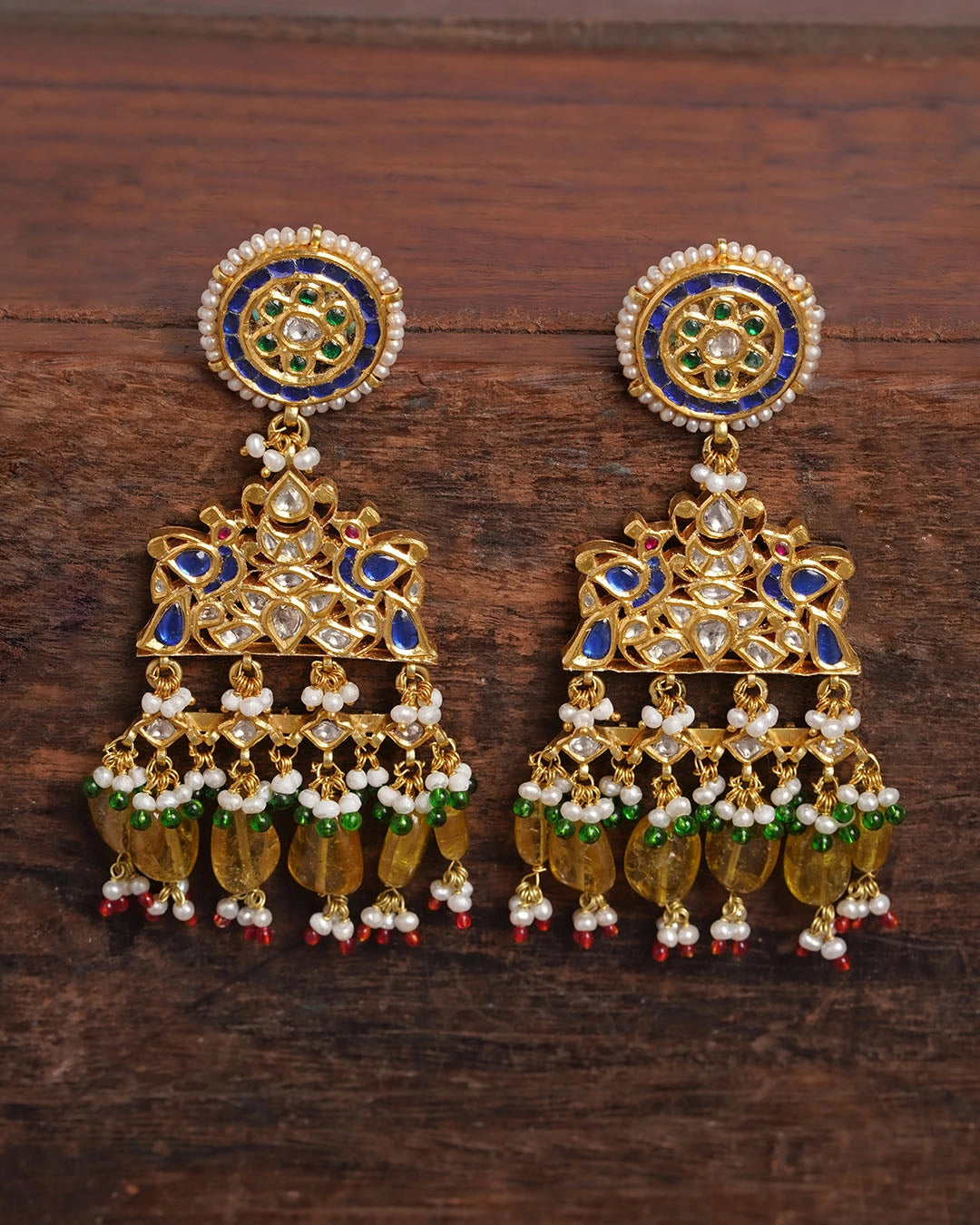 Gulzar Gold Polki and Tourmalines Earrings Timeless Indian
