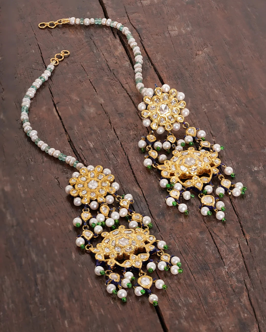 KIaan Polki Uncut Diamond Earrings in Gold with Green Accents