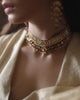 Laysa bridal choker necklace with uncut diamonds, pearls, red enamel and tourmaline in gold