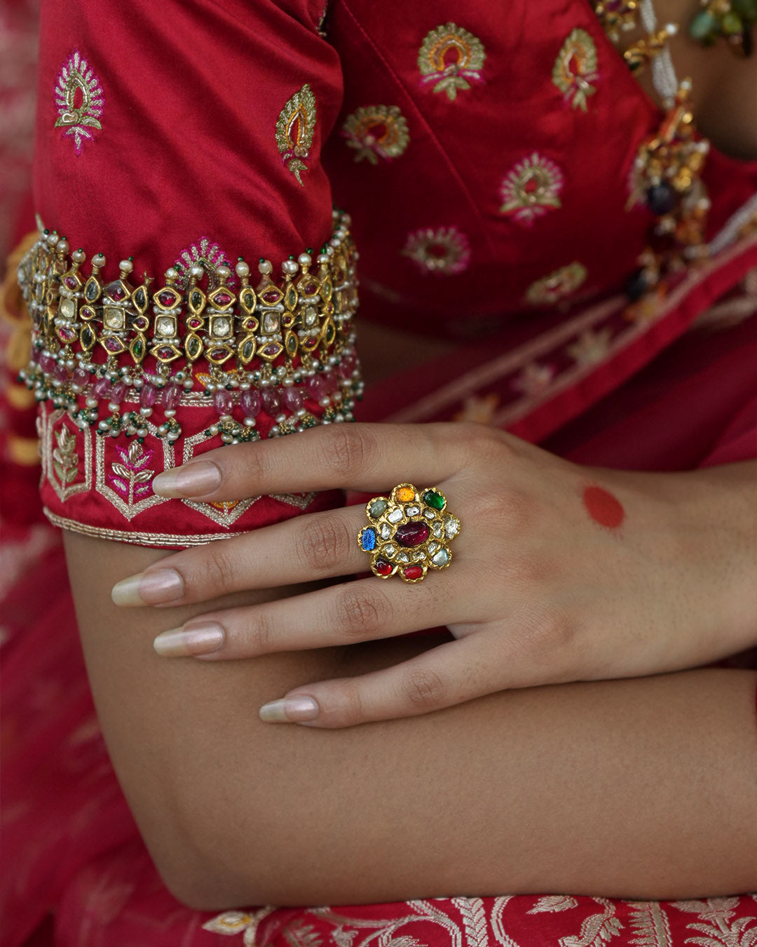 Jadau / Polki / Uncut diamonds / Ruby / Multicolor / Navratna ring