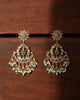 Gold Nehir Earrings with rose-cut diamonds, emerald accents, and pearl drops