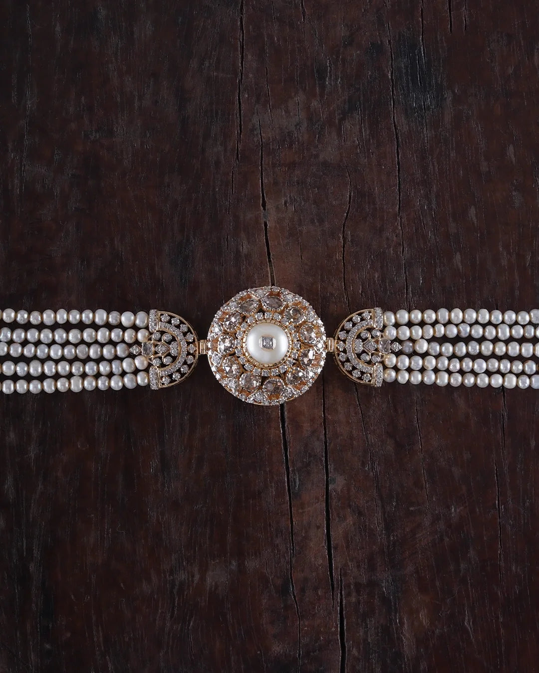 Reverie diamond choker necklace with cultured pearls and rose cut diamonds