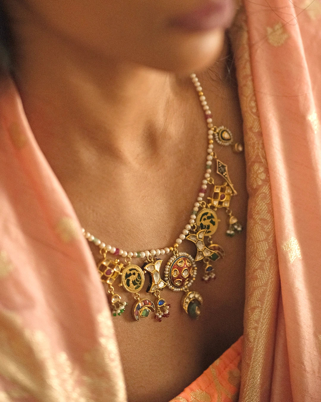 gold and polki indian necklace