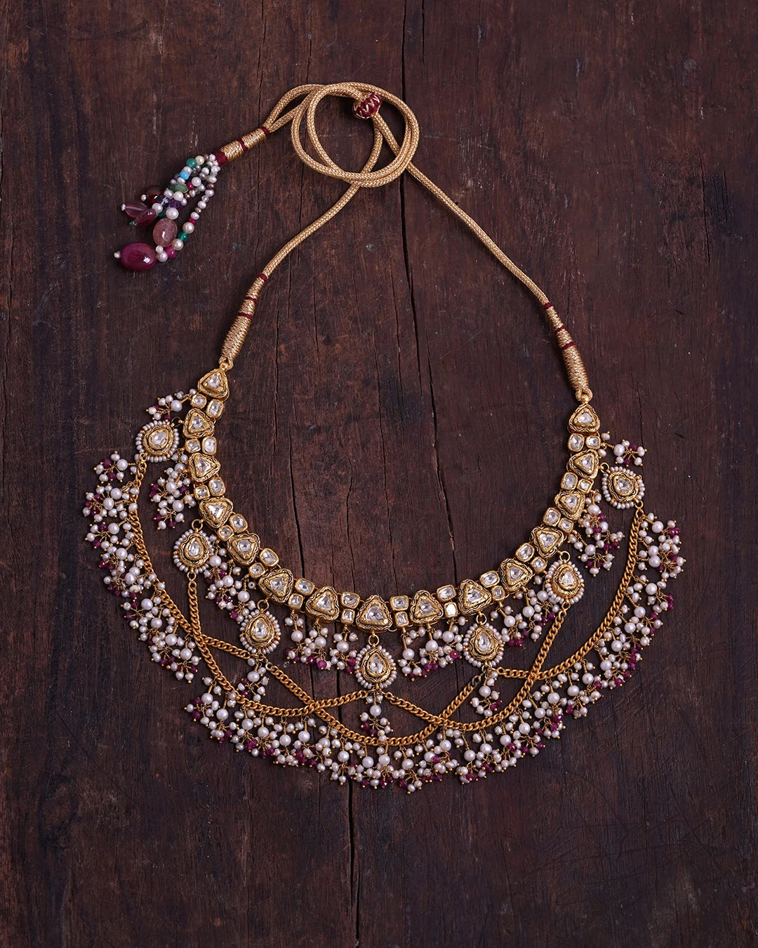    	 polki and gold indian wedding necklace