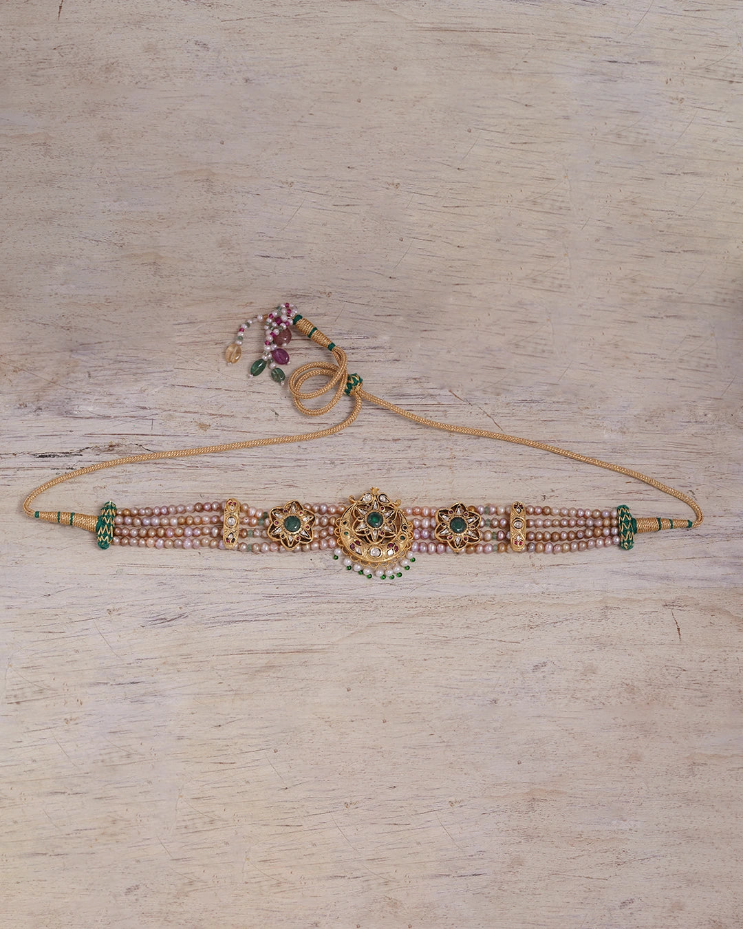 gold polki emerald and pearl indian choker necklace