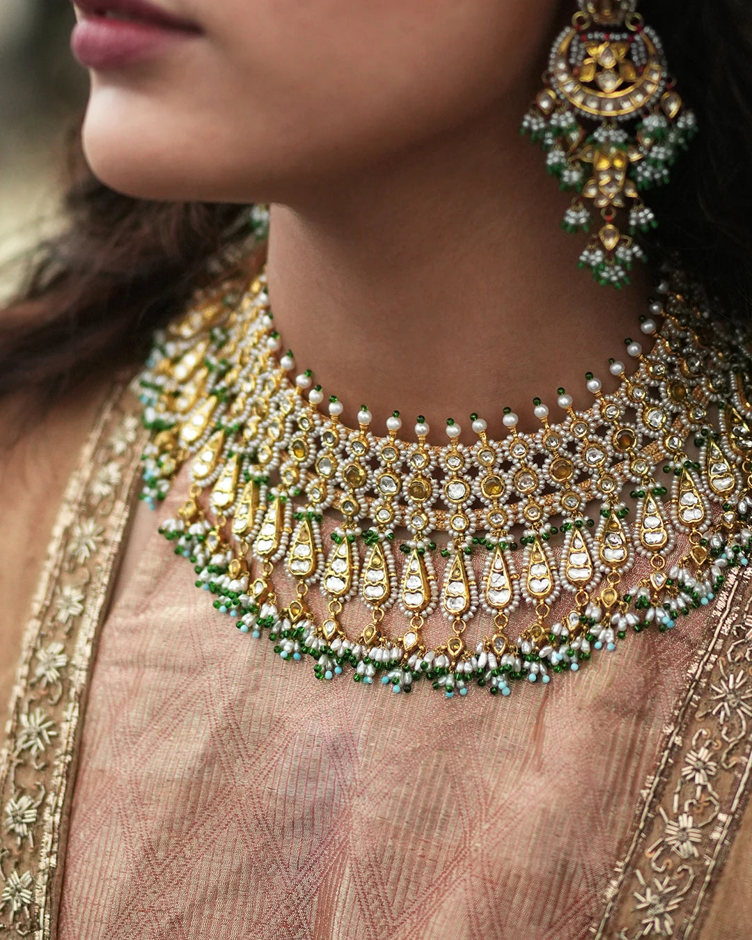 gold polki indian bridal necklace