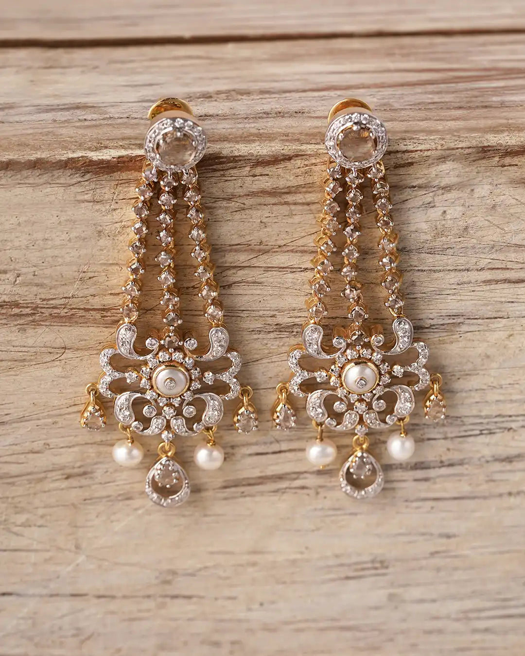 diamond gold pearl earrings