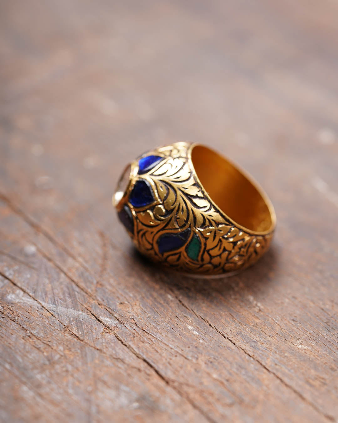 uncut polki jadau diamond blue gold ring